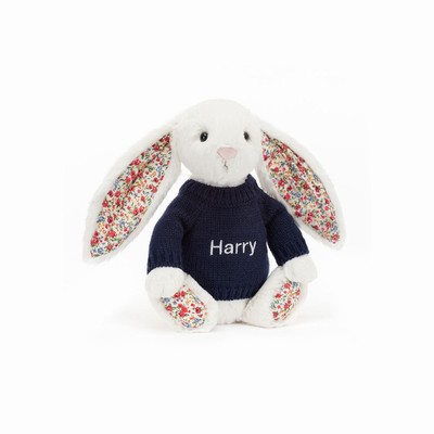 Jellycat Blossom Cream Bunny with Navy Jumper Australia | 529067TNJ